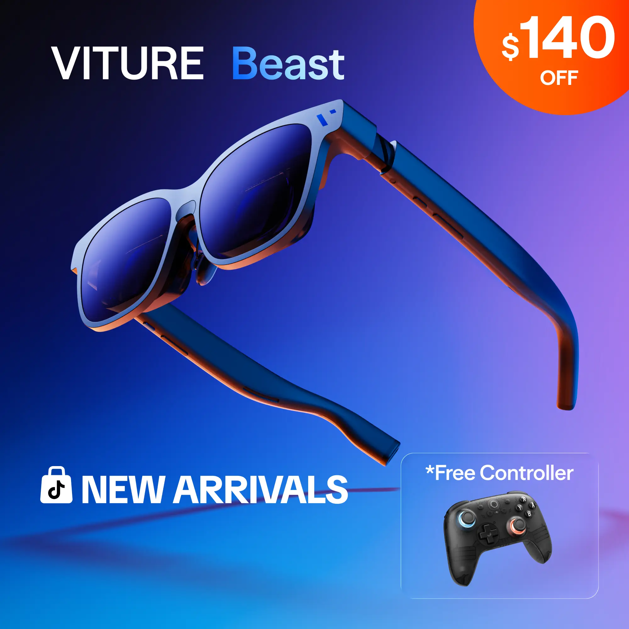 VITURE Beast AR Glasses,XR Glasses,Smart glasses: Biggest. Brightest. Smartest. 174" 1200p 58° FOV, Built-in VisionPair 3DoF, Dynamic Dimming, Harman Audio, for iPhone, Android, Mac, PC, Switch 2 tiktokshopbacktoschool