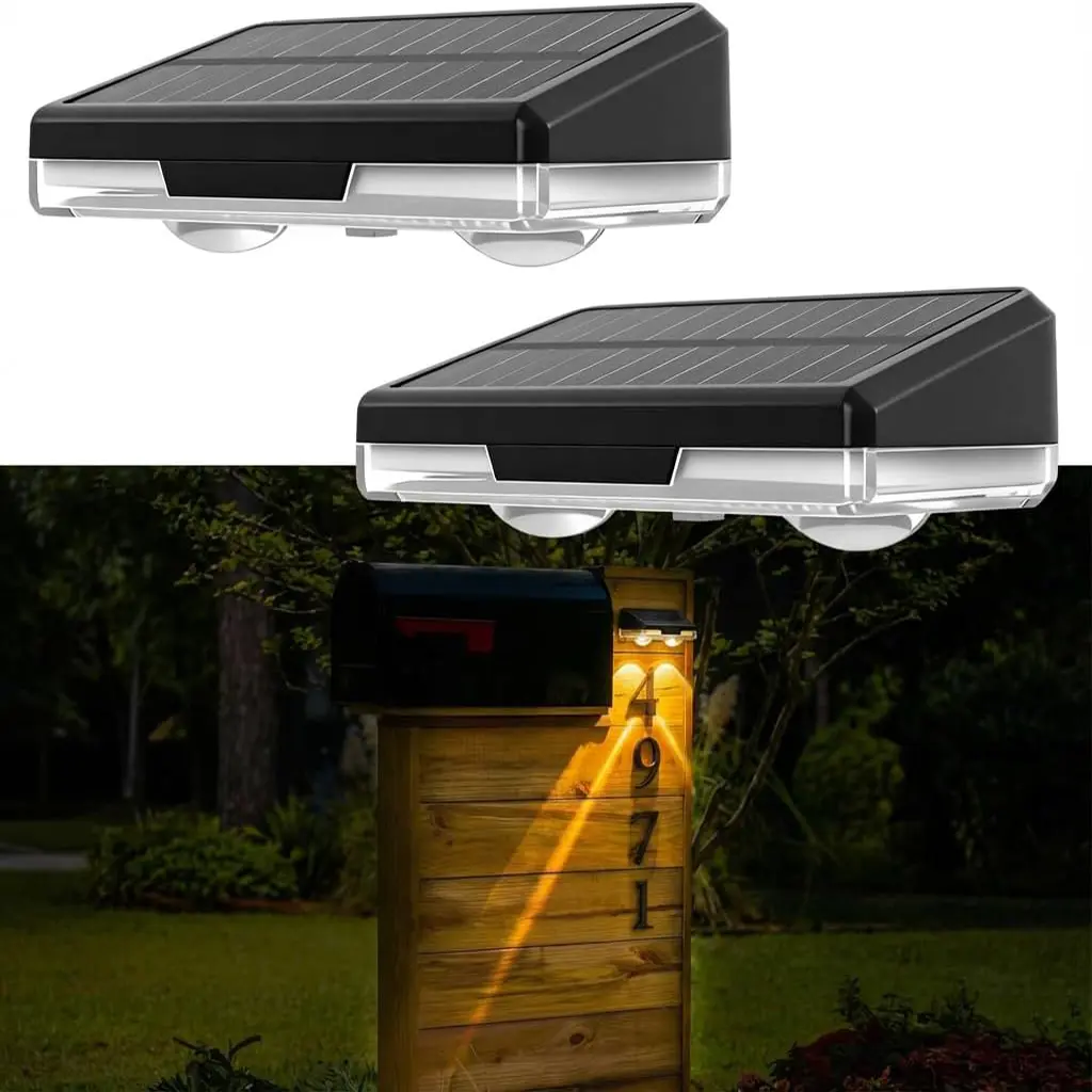2-Pack Plastic Solar Mailbox Wall Lights - Exterior Lighting Fixtures, 2-Pack Coverage, Adjustable Durable Solar No-Wiring Waterproof LED Lights, Auto On Dusk-to-Dawn, 3000/4500/6000K, Enhance Visibility for Home Address & Wall Sign