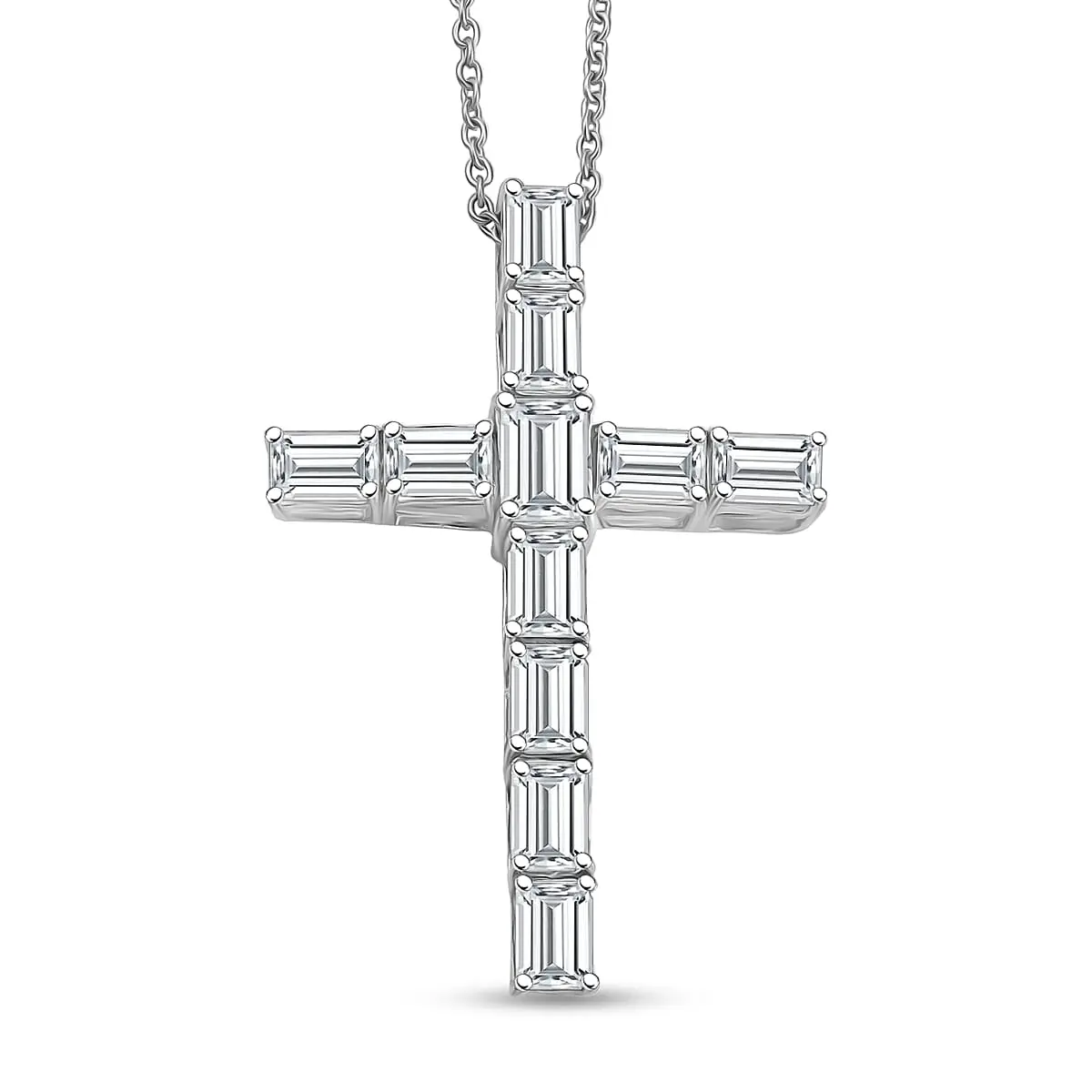EverTrue Princess Cut Simulated Diamond Cross Pendant in Platinum Bond with Stainless Steel Necklace (20 Inches) 13.60 ctw