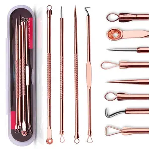 Blackhead Remover Pimple Comedone Extractor Tool Best Acne Removal Kit - Treatment for Blemish, Whitehead Popping, Zit Removing for Risk Free Nose Face Skin with Case(Rose, 4 Piece Set) Facial Care Tools