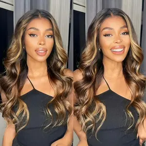OQ HAIR Highlight Brown Body Wave Wigs 7x5 Pre Cut Lace Glueless Wig 4/27 Ombre Human Hair Wigs Pre Plucked Hairline for Women Pre Colored Wigs