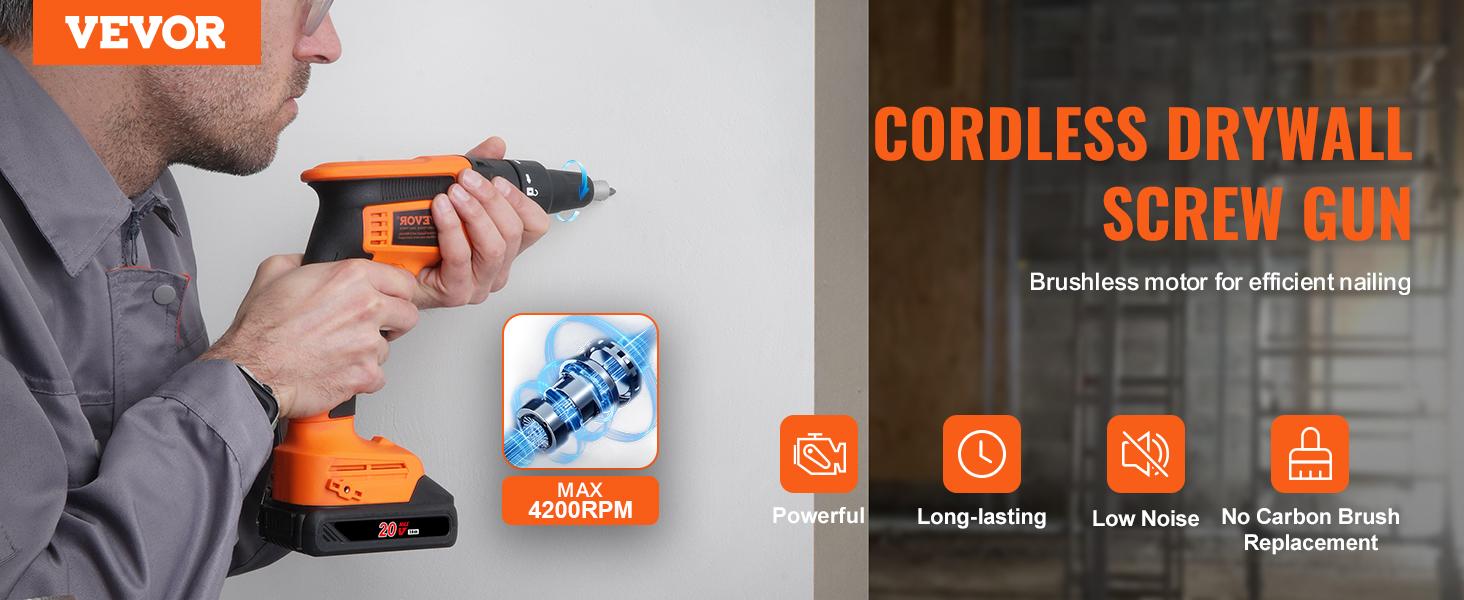 VEVOR Drywall Screw Gun, TikTokShopBlackFriday, 20V Max Drywall Screwgun, 4200RPM Brushless Cordless Drywall Gun Kit with 2 Battery Packs, Charger, Belt Clip, and Tool Bag, Forward and Reverse Adjustable, Built-in LED Light VEVOR Drywall Screw Gun, TikTokShopBlackFriday, 20V Max Drywall Screwgun, 4200RPM Brushless Cordless Drywall Gun Kit with 2 Battery Packs, Charger, Belt Clip, and Tool Bag, Forward and Reverse Adjustable, Built-in LED Light