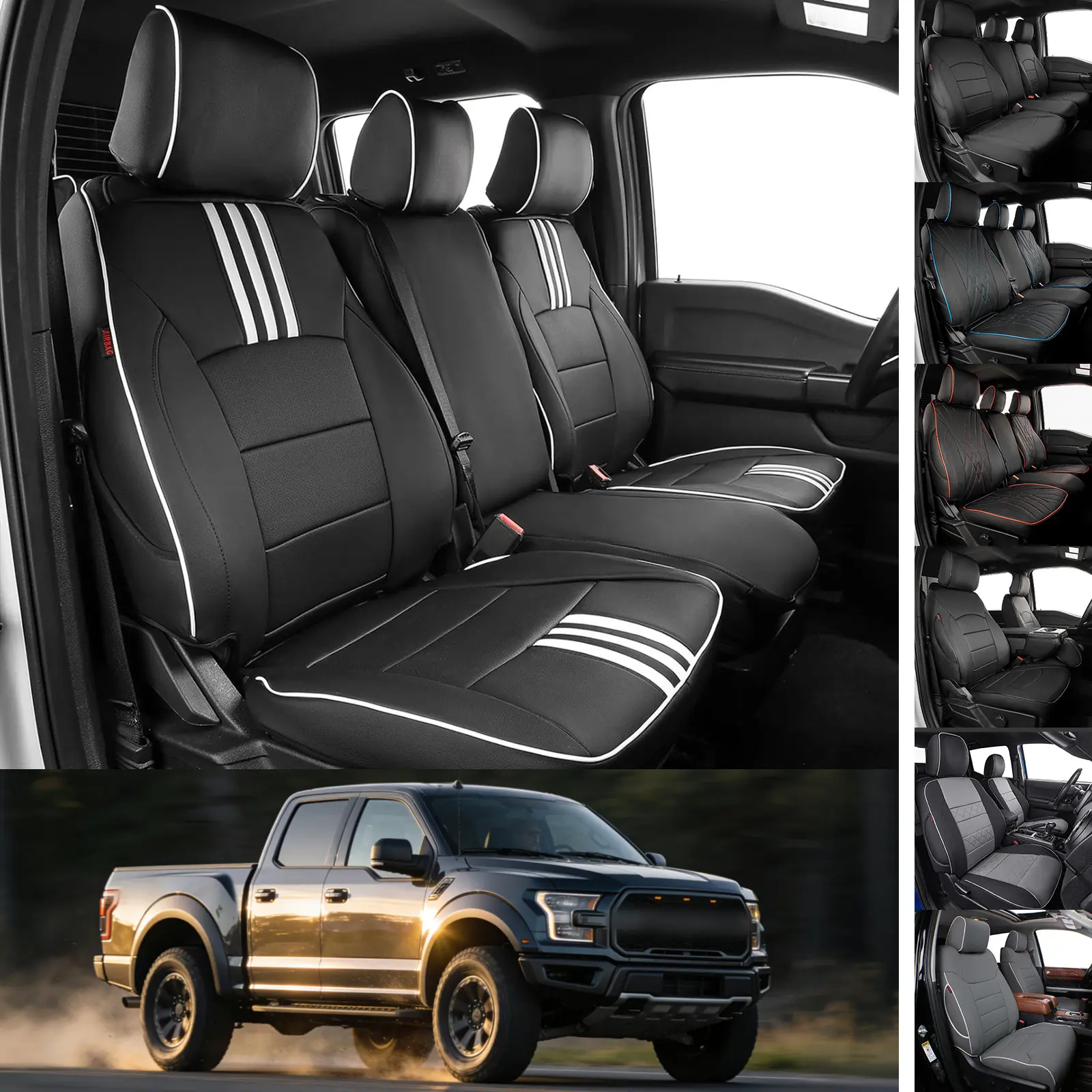 EKR Custom Fit Ford F-150 Car Seat Covers (Fits 2015-2026 XL XLT Lariat F250 F350 Super Duty) Full Leather Black Waterproof Stain-Resistant Easy Install All-Season Car Seat Protection Interior Upgrade 2-Year Warranty fathersdaygift