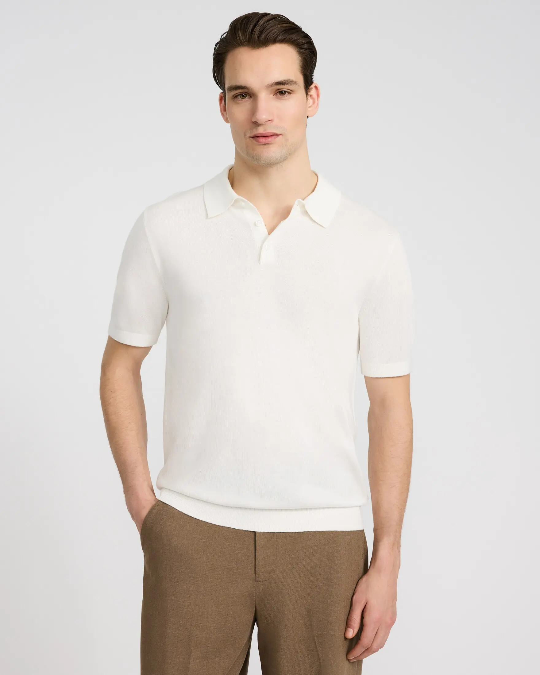 Express Jersey Short Sleeve Sweater Polo, Rayon, Plain, Lightweight, 3 Button Placket, Menswear, Hem