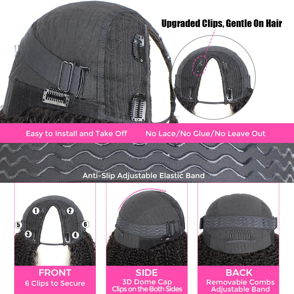 CurlyMe V part Wig Afro Kinky Curly Hair Glueless Wig Pre-plucked - Natural Black Outdoorfun