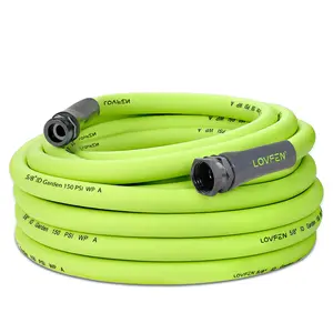 LOVFEN 5/8 Inch x 150 PSI Flexible Leakproof Rubber and Plastic Garden Hose| Durable Green Hose for Home, Outdoor, Lawn, Patio| Safe Drinking Water, American Standard Threaded Connections