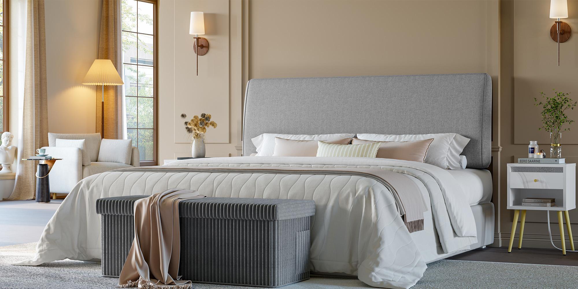Pinmoco Upholstered Foam Headboard, Height Adjustable and Ergonomic Head Board 【Headboard Only】
