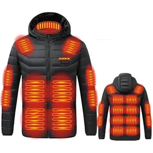 Heated Jacket for Men Women 21 Zones Heated Hoodie Winter Soft Puffer Jacket Windproof Coat USB Charging Body Warmer Casual Fabric Fashion Shell Blazer Breathable Cotton High Neck Long Menswear Outdoor Small No.32