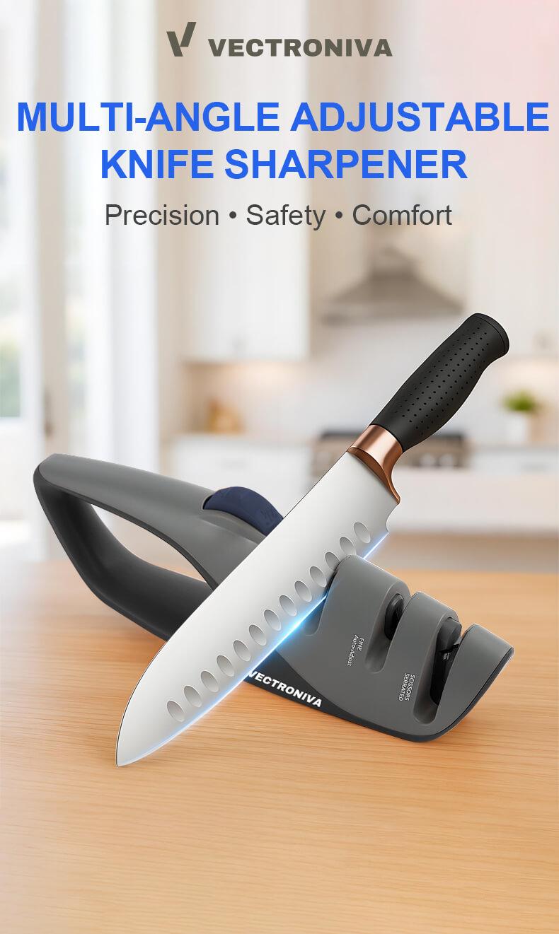 Vectroniva Adjustable Kitchen Knife Sharpener – Manual Blade Sharpener for Kitchen Knives & Pocket Knives, Dual-Stage Sharpening Stone Alternative | Kitchen Tools & Gadgets (Afilador de Cuchillos)