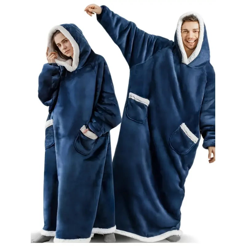 1set Unisex Casual Robe Set - Cozy Hooded Flannel Bathrobe with Pockets, Solid Color, Polyester, Medium Stretch, Woven, Loose Fit for Fall/Winter Sleep Dress Womenswear Loungewear