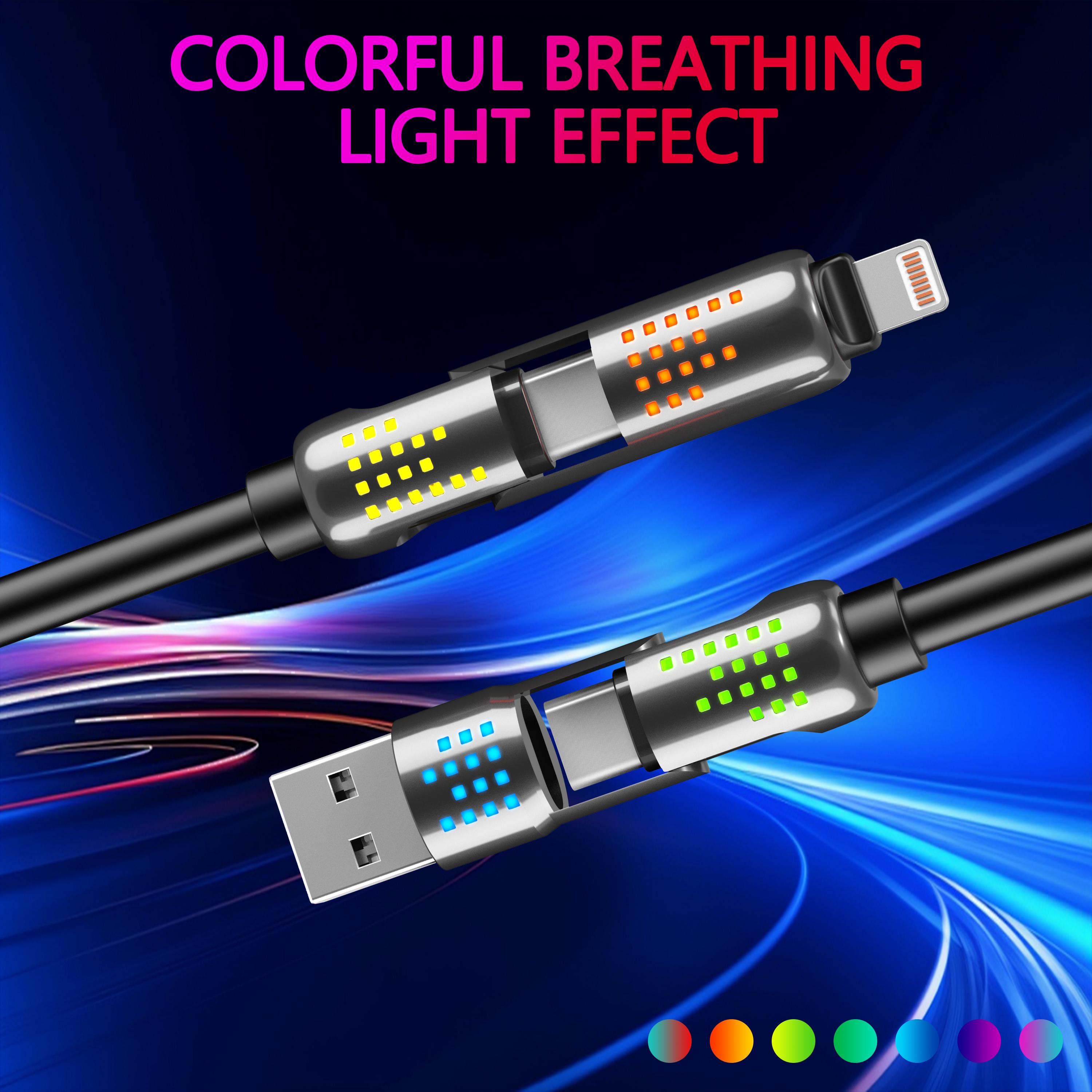 4-in-1 USB-C Cable, 240W Fast Charging, PD 5A, Aluminum, Data Transfer for iPhone 16/15, iPad, Samsung, and Laptops