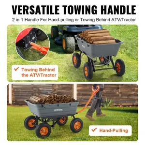 VEVOR Poly Garden Dump Cart with 1.2" Steel Frame 2-in-1 Handle 13" Tires 1500 lbs Capacity Utility Wheelbarrow for Yard Chores