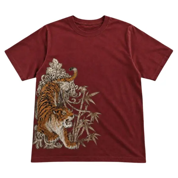 Tiger Bamboo Graphic Tee Antique Cherry Red Unisex Gildan, Y2k T-shirt, Gifts For Him, Gifts For Her, Vintage Graphic Tee, Unisex Vintage Graphic Tees Gothic Grunge Y2k Emo Scene Amity Affliction Style Clothes Men Women Streetwear