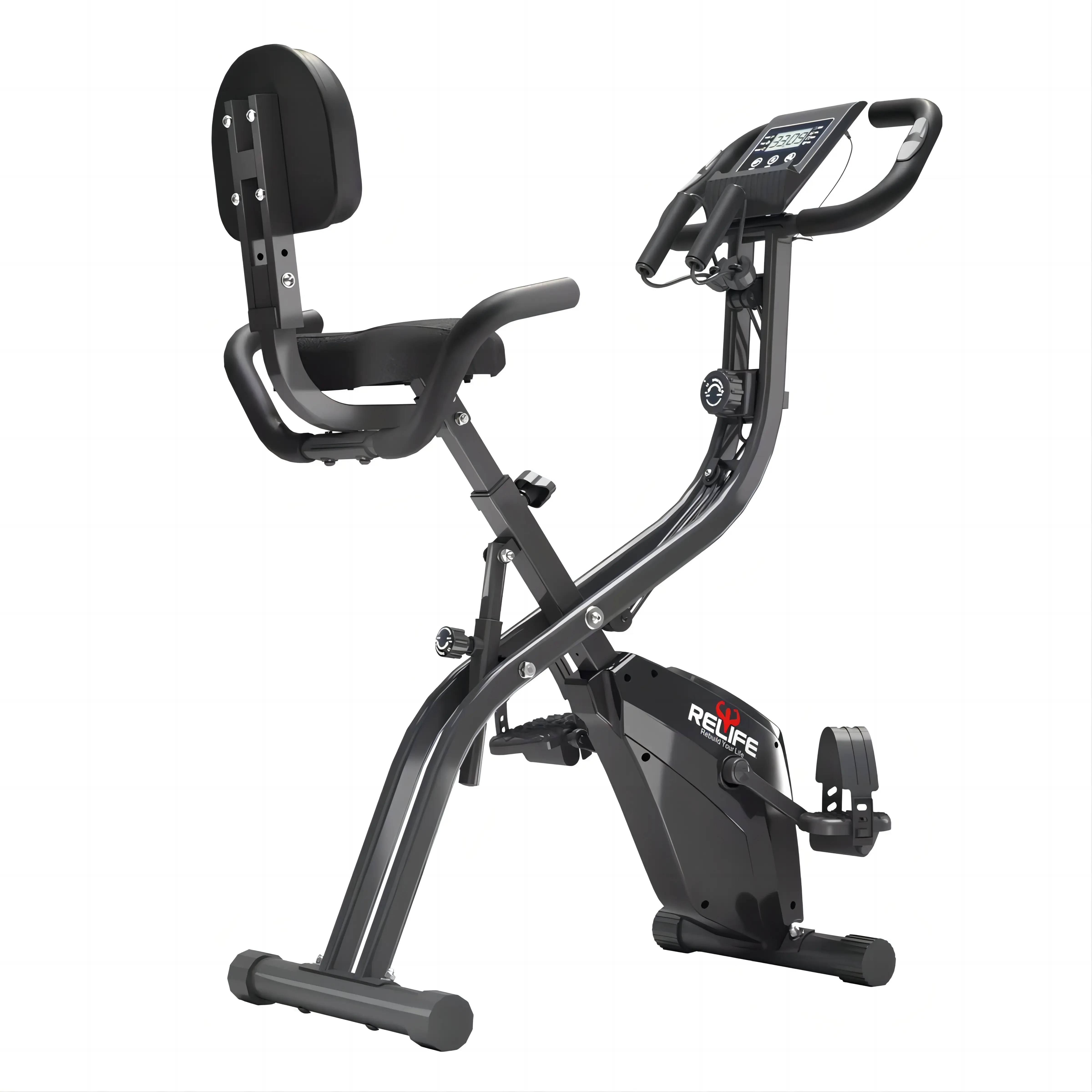 RELIFESPORTS 3-in-1 Folding Workout Machine, Stationary Exercise Bike with 10-Level Magnetic Resistance and Bands, 330 lbs Capacity Steel Frame for Home Gym, Indoor Stationary Bike, Home Workout Gear tiktokshopbacktoschool