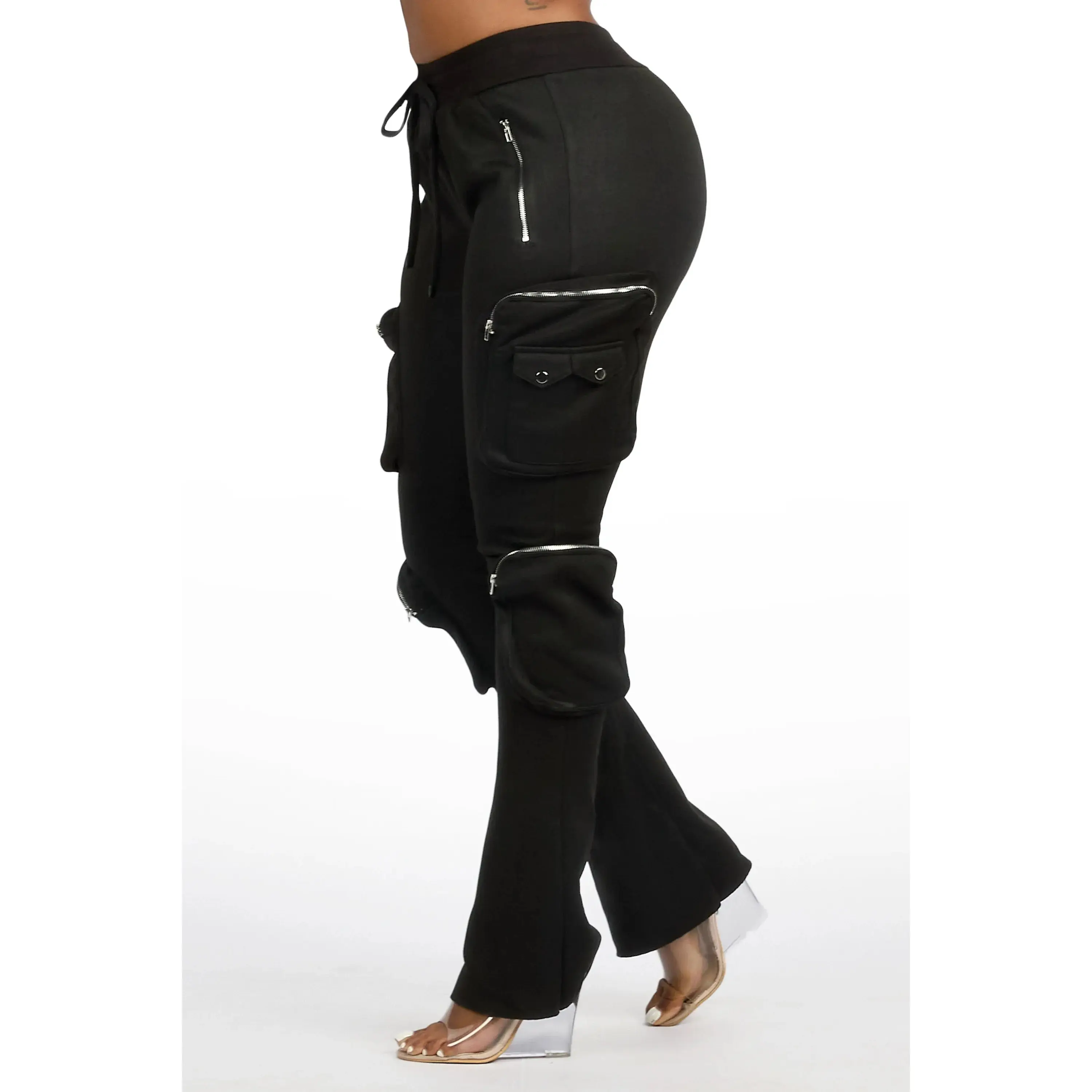 Cheronnie Black Cargo Stacked Track Pant