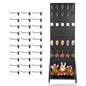 17 x 13 Inch Tabletop Pegboard Display Stand with 15 Hooks, Thickened Cold-Rolled Steel Panel - Ideal for Grocery, Retail & Jewelry Shops (Black, 1 PCS)