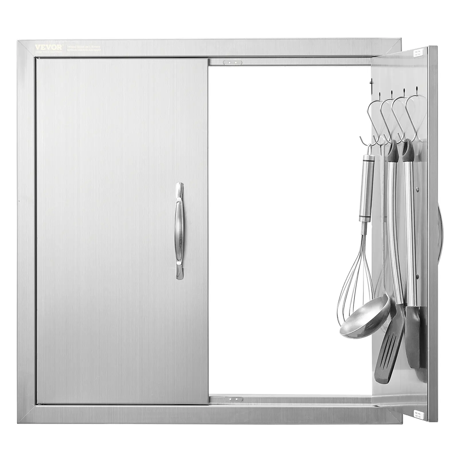 VEVOR 24x24x2 in Stainless Steel Flush Mount Vertical BBQ Access Door, Modern Flush Wall Fit, Easy Install, Double-Layer Structure, Hidden Handle & Hooks, Magnetic Closure, Left/Right Flip, Rat-Proof for BBQ Island, Kitchen Cabinets, Outdoor Kitchen, Seam