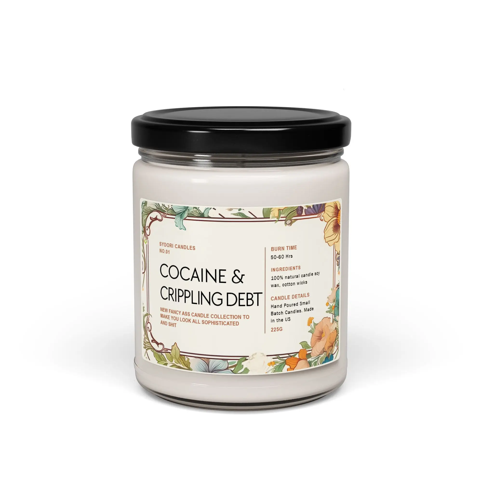 Coca.ine and Crippling Debt Soy Candle | Dark Comedy Candle for Millennials | Office Desk Gag Gift