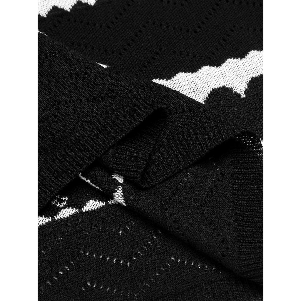 BLACK 1960S CONTRASTING HEART KNITTING DRESS Casual Chic Outfit Casual Boho Elegant Round Neck Womenswear