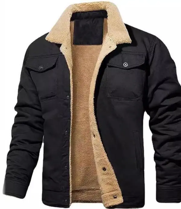Seasonal Clearance Men's Sherpa Jacket Fleece Lined Winter Trucker Coat with Pockets Warm Mens Workwear Jacket for Cold Weather