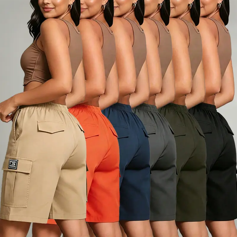 Women's 6-Pack Quick-Dry Cargo Shorts - Women's Clothing Bottoms, Multi-Pocket, Drawstring Elastic Waistband, Loose Breathable Athletic Fit, Side Fabric Label, Couples’ Option for Outdoor Casual Streetwear