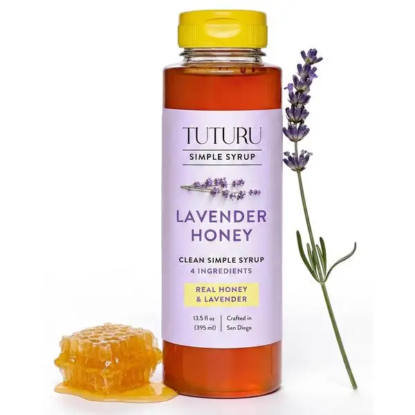 Lavender Honey Simple Syrup for Coffee, Cocktails, Tea, Matcha - Clean Simple Syrup with Real Lavender & Honey - 13.5 oz