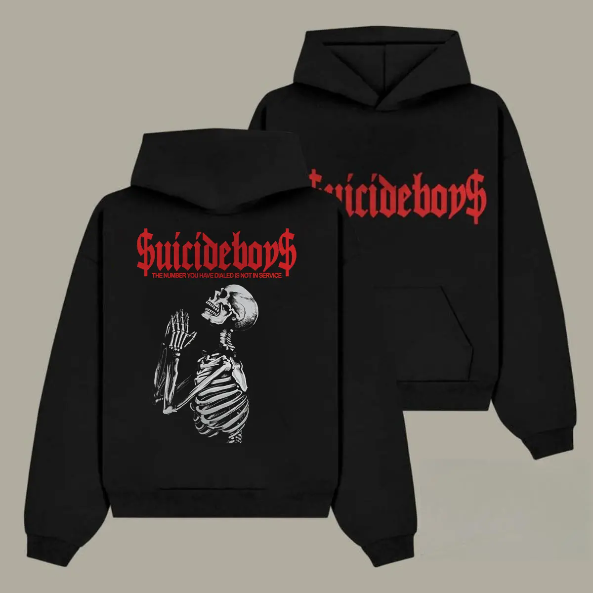 Men's Oversize G59 Suicide Boy Graphic Double-Print Fluffy Pullover Hoodie - Soft Cotton Blend, Seamless, Biker Cargo Streetwear Top, Lightweight, for Fall, Halloween, New Year