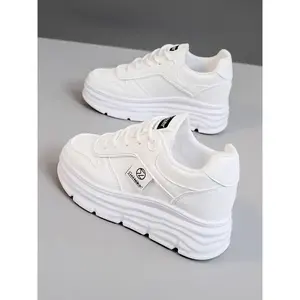 Women's Fashionable Solid Color Lace Up Platform Sneakers, Casual Comfortable Sports Shoes for Daily Wear, Perfect for Students and Outdoor Sports, Thick Sole SneakersGift