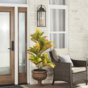 Artificial Croton Tree Potted Plant 3Foot UV Resistant Faux Topiary Plant Low Maintenance Realistic Indoor Outdoor Decor for Home Office Front Porch Patio
