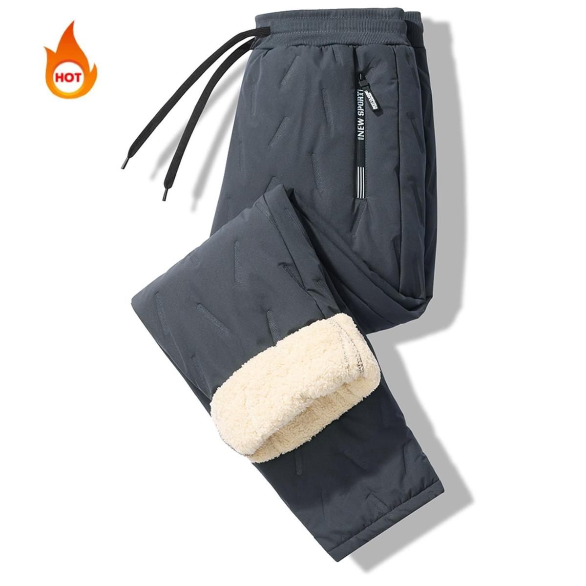 Men's Multi-piece set of solid color zip pocket thermal pants, regular comfortable casual waterproof drawstring waist, autumn and winter fleece-lined pants, sports casual, three-color simple sportswear, winter essential, everyday casual　 Plain SpringState