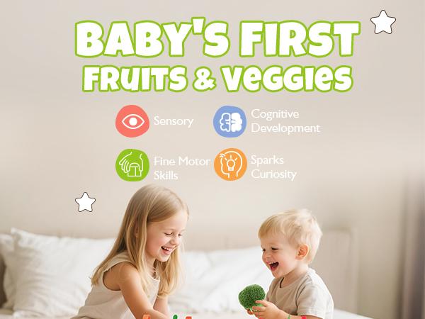 Hahaland 16Pcs My First Fruit Vegetable Color Sorting Play Food-Crinkle,Rattle,preschool Toy,Baby Toys 6-12 Months Montessori learning Toys for 1 Year Old Boy Girl Gifts Toddler Easter Basket Stuffers