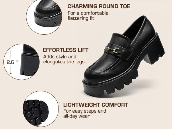 Dream Pairs Women's Platform Loafers Chunky Heel Lug Sole Casual Office Business Shoes