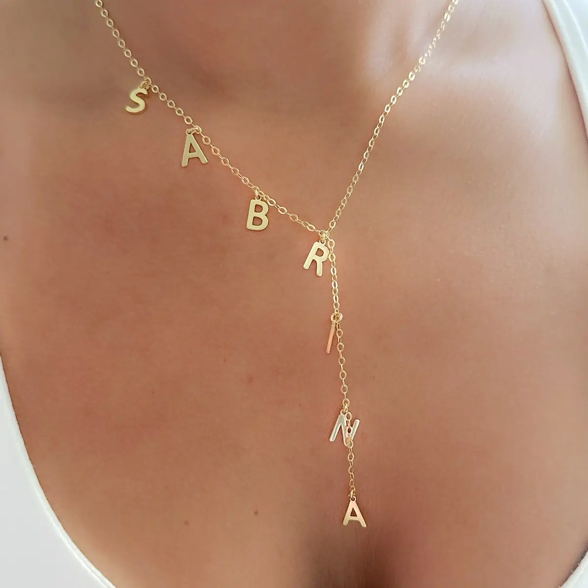 Gold name necklace, lariat name necklace, personalized name necklace, personalized gift, Valentine’s Day gift, gift for girlfriend, gift for best friend