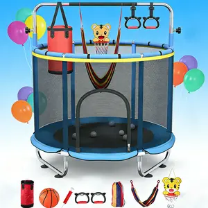 Indoor & Outdoor Trampoline for Kids with Enclosure, Toddler Trampoline with Toys, No-Gap Safety Design