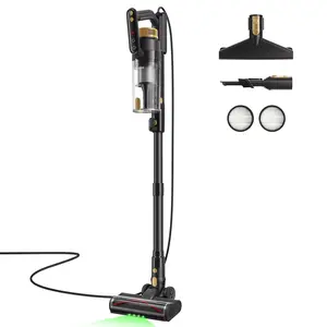 Trucozie T558 Corded Upright Vacuum Cleaner, featuring an LED headlight and an extra-large dust cup. Lightweight and portable, it perfectly removes pet hair.