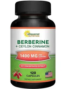 aSquared Nutrition Berberine with Ceylon Cinnamon Supplement - 1400mg Max Strength Complex - 120 Capsules - 1200mg HCl Powder Extract Plus Pills - Alternative to Gummies & Drops