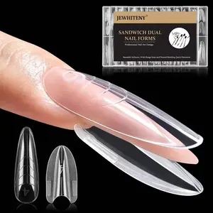 JEWHITENY 280 PCS Sandwich Nails Dual Forms:Almond Round Reusable Nail Forms with Guide Lines,14 Sizes Nail Mold for Nails Extension,Salon & Home DIY Nail Art Tools