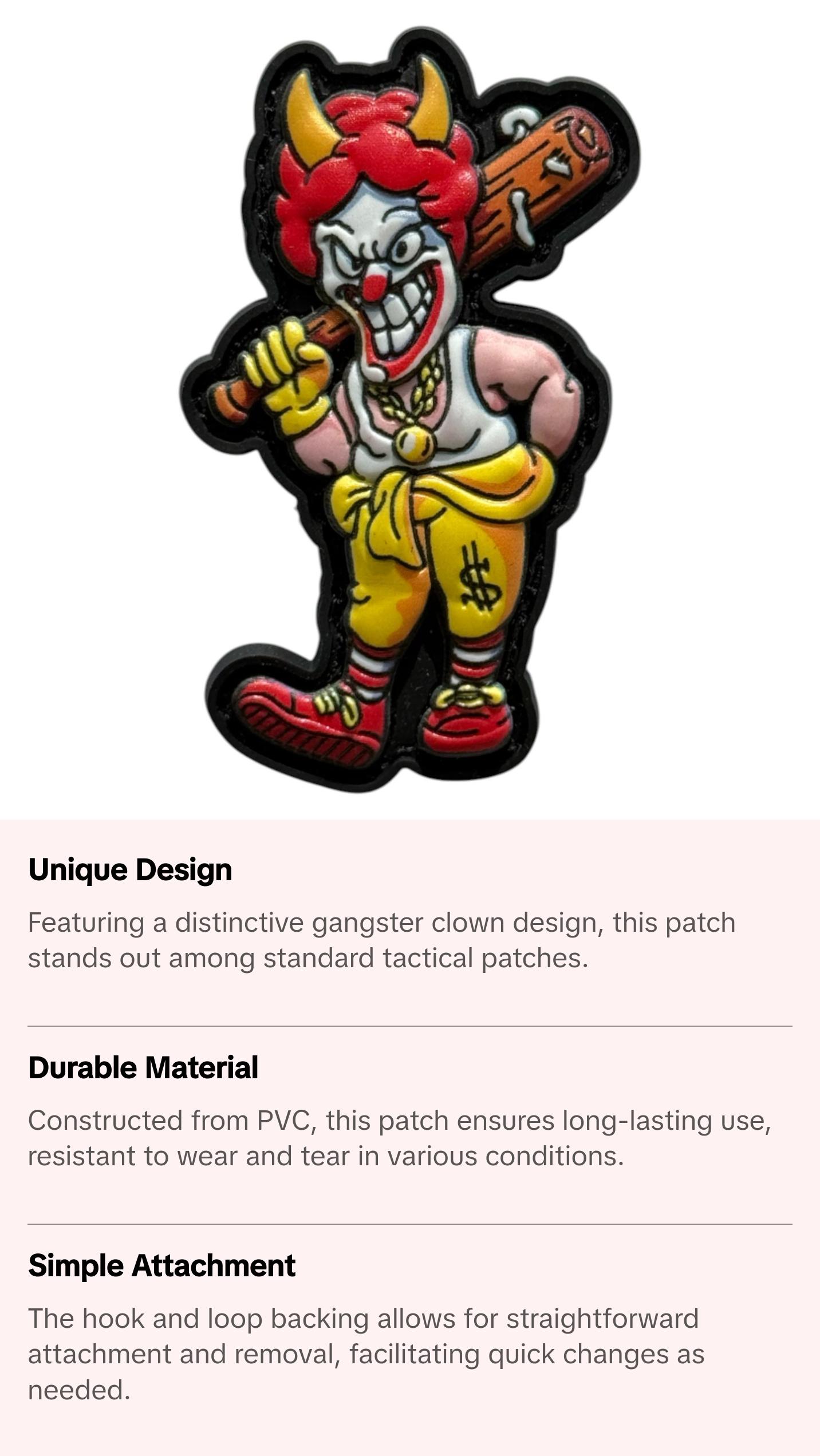 Gangster Clown PVC Patch – Hook & Loop – Tactical Morale Patch