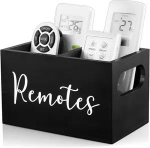 Remote Control Holder, Wooden 2-Grid Desktop Storage Box, Remote Control Storage Box for Home, Office and Dormitory, Desk Organizer, Desk Tidy