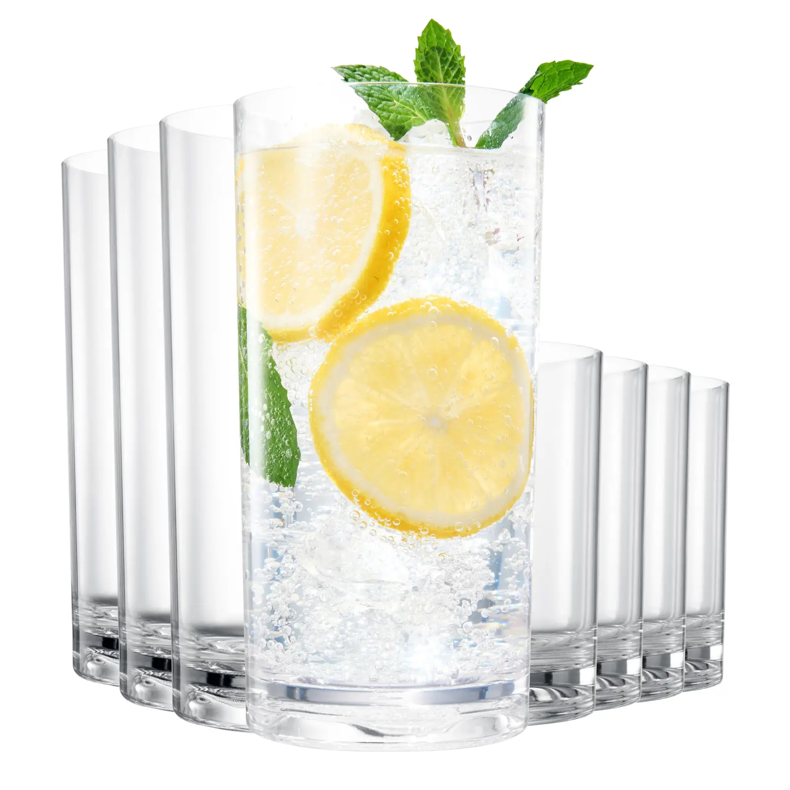 Khen Colored Acrylic Classic Clear Plastic Reusable Drinking Glasses (Set of 8) Restaurant Cups Style 12oz Rocks & 16oz Water Cups Tumbler, Juice, Wine | BPA-Free Tumblers | Top-Rack Dishwasher Safe