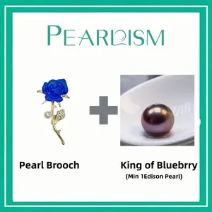 【Andrew】Blue Rose Brooch + King of Blueberry pearl （Min 1pc pearl as gift）[Open in live ]｜ Freshwater Deep color 10-13mm Round Edison Pear