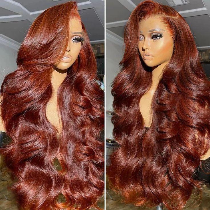 [Hot]Bling Hair 30 32 Inch Reddish Brown Body Wave 13x4 Human Hair Lace Front Wig #33 Colored Brazilian Transparent 13x6 Lace Frontal Wig For Women