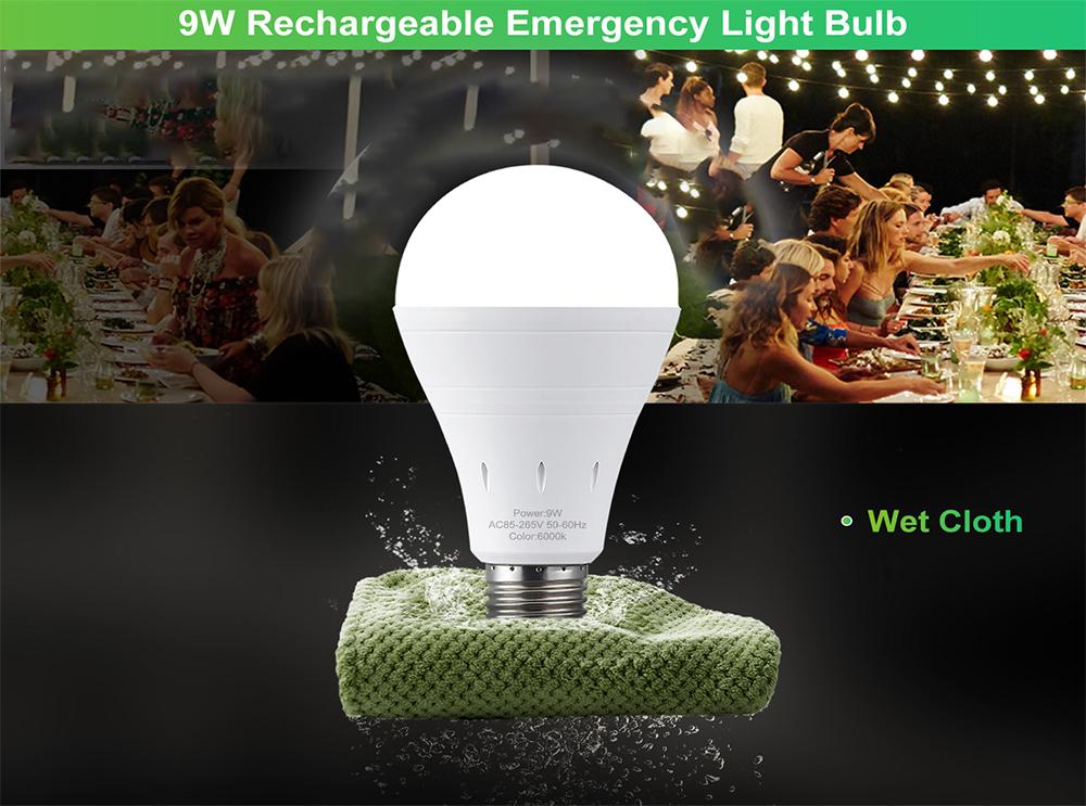 Rechargeable Emergency Light Bulbs  Battery Powered LED Light Bulb 6000K Daylight E26 120 Volt 9W 60W Equivalent with 1200mAh for Home Power Outage Camping Hurricane
