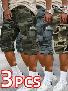 Pack of 3 men’s fashion shorts—stylish, high-end, versatile, trendy. Loose camouflage bermuda shorts; these are the perfect gift choice.