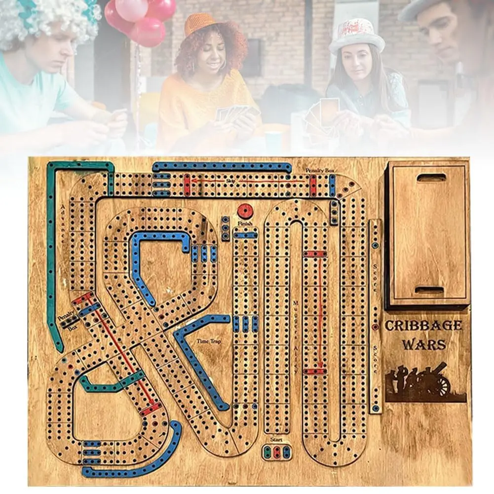 Cribbage Wars Board Game, Cribbage Wars, Cribbage War Game, Cribbage Boards Unique, 2026 New Wooden Cribbage Board Game Set With Built-inStorage Compartment For Cribbage Pegs, Wooden Board Game Halloween Christmas Gift.