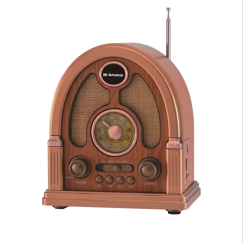Retro Bluetooth radio with AM/FM/SW bands, wireless speaker, TF card and USB MP3 player, rechargeable vintage radio with strong reception, TWS stereo sound, portable classic speaker for home, camping,gift for Father's Day