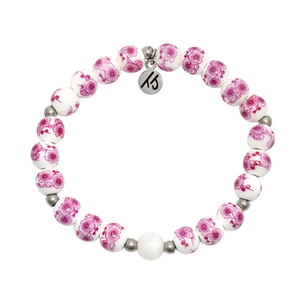 Floral Moments Bracelet- Pink Painted Porcelain Beads