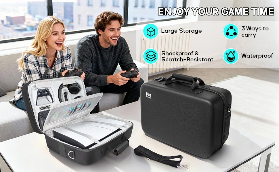 PS5 Carrying Case, Hard Shell Travel Bag for PS5 Slim & Standard, Waterproof Shockproof Portable Storage for PS5 Console, Controllers, Headset, Game Discs & Accessories, Essential Gift for Gamers