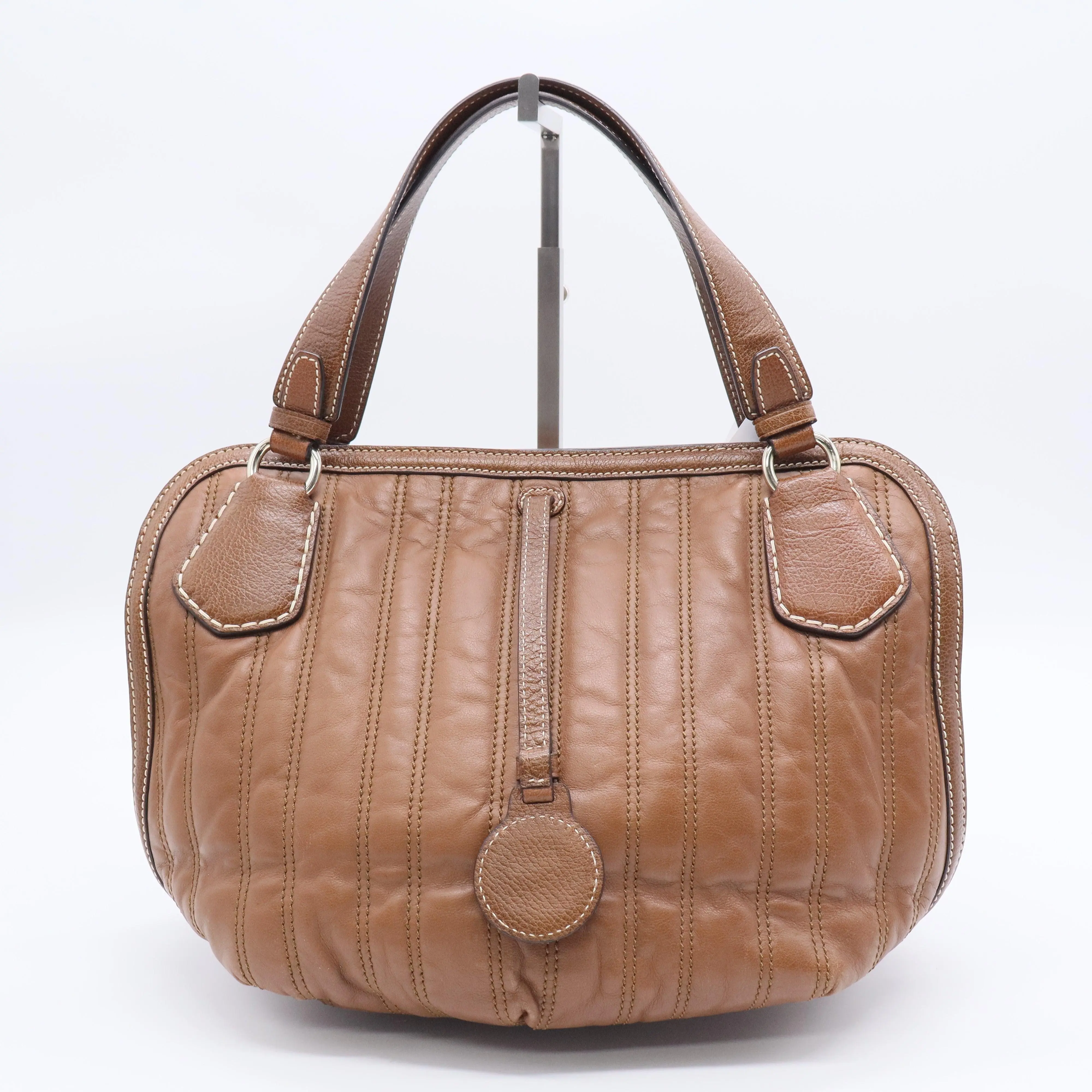 Pre-owned Celine Leather top handle bag Brown Quilted Calfskin Bittersweet Bag B20602