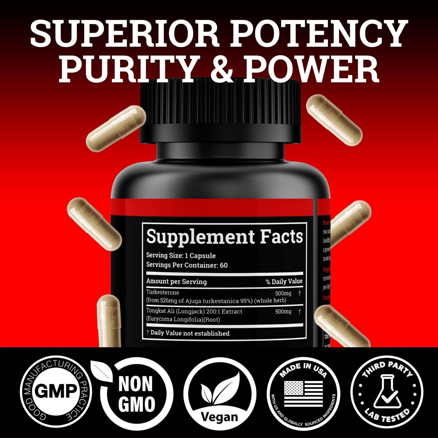 Black Forest Supplements Turkesterone & Tongkat Ali Supplement, 1000mg Per Serving, 120 Capsules, 2 Month Supply